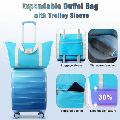 2 Piece Set 20" Carry-on Luggage & Bag with Cup Holder Lightweight Glossy Hardshell Suitcases with Spinner Wheels TSA Lock