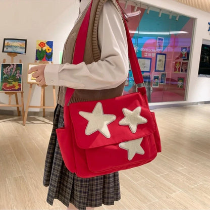Women Star Pattern Y2k Messenger Bag Casual Tote Lady Simple Large Capacity Shoulder Bag Girl Travel School Bookbag Handbag