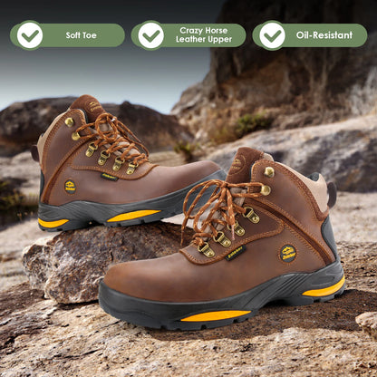 Zoleker Hike Boots for Men,Soft Toe, Slip Resistant Safety Shoes, Waterproof Anti-Fatigue Brown