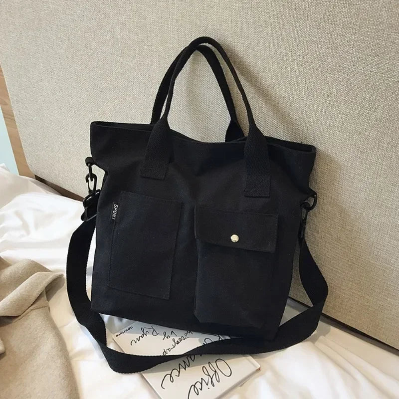 Fashion Canvas Bags students Handbag Shoulder Bag Large Capacity Solid Color Totes Shopper Bag Casual Female Cross Body Bag 2024