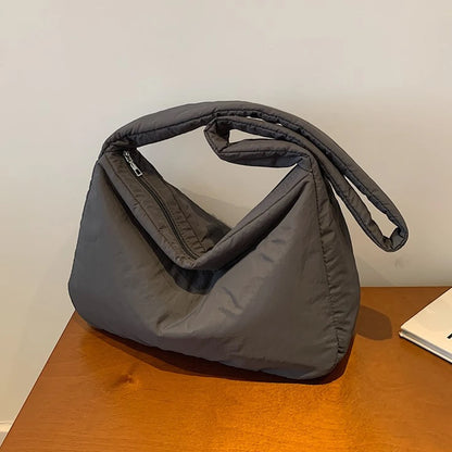Women Nylon Puffer Tote Bag with Inner Pocket Shoulder Bag Solid Color Large Puffy Purse Hobo Bag for Work Travel