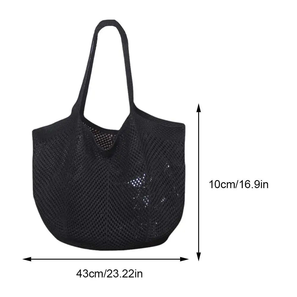 Women Aesthetic Shoulder Bag Solid Color Knitted Tote Handbag Large Capacity Knitting Shopping Handbag Female Outdoor Bag