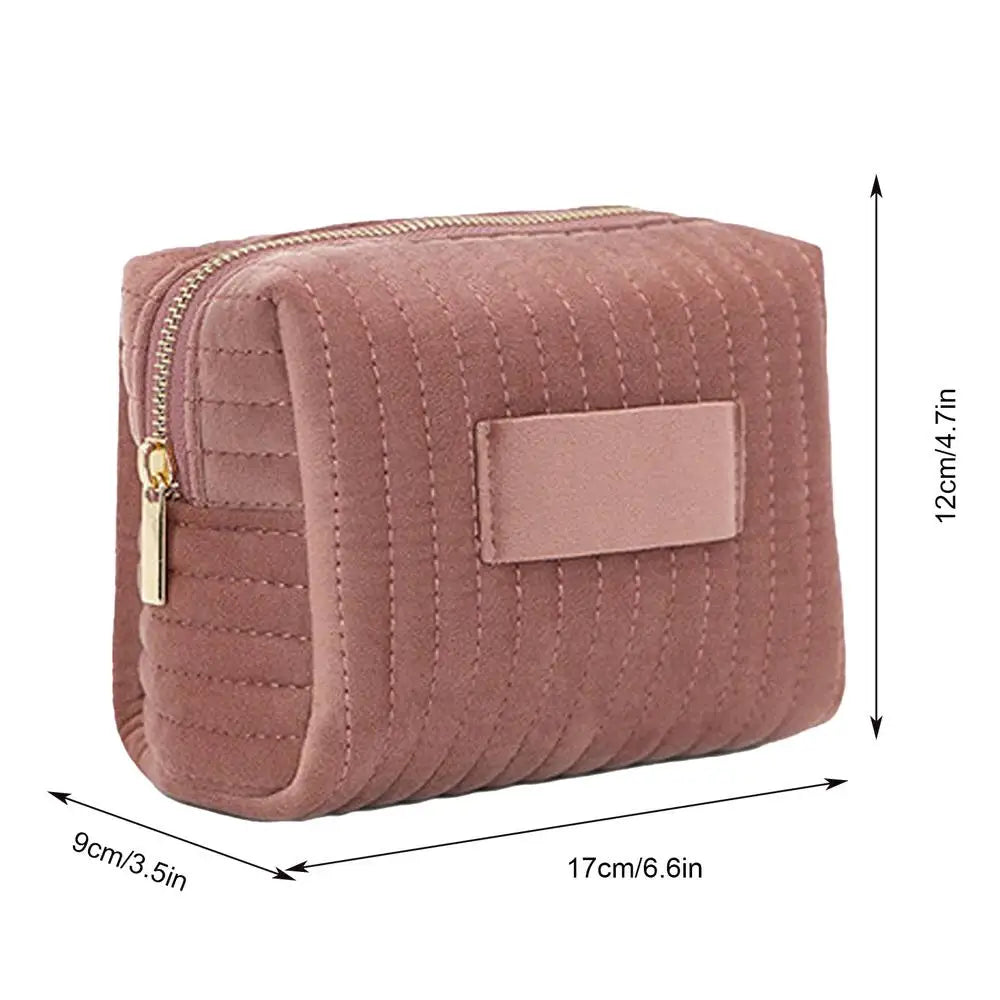 Cute Velvet Makeup Bag for Women Zipper Large Solid Color Cosmetic Bag Travel Make Up Toiletry Bag Washing Pouch