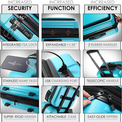 Hard Shell Luggage Sets with Spinner Wheels 4 Piece, Expandable Large Suitcases with TSA Lock, Travel Large Suitcase Set, Teal L