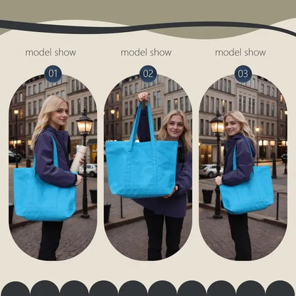 Canvas Tote Bag with External Pocket Extra Large Canvas Tote Bag Heavy Duty Grocery Shopping Bags Weekender Bag