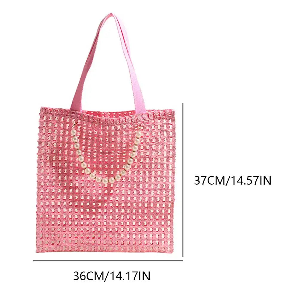 Crochet Tote Bag for Women Mesh Knit Shoulder Bag Large Capacity Woven Bag Solid Color for Travel Vacation