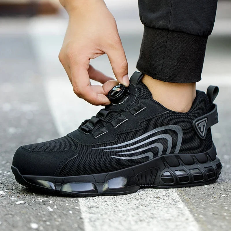 Rotary Button Safety Shoes Anti-Puncture Anti-smash Work Sneakers Low Top Mens Steel Toe Work Boots for Construction and Exploit