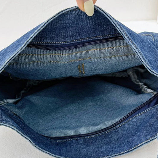 Women Stylish Crossbody Bag Large Capacity Denim Daily Tote Bag Adjustable Strap Trendy Carrying Bag Multifunction Chic Hobo Bag