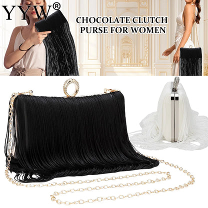 2025 Fashion Luxury Long Tassel Handmade Evening Banquet Bag Women Handbag Wedding Party Clutch Purse Shoulder Crossbody Purse