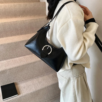 Shoulder Bag for Women with Inner Pocket Underarm Bag PU Leather Buckle Hobo Bag with Zipper Handbag for Work Travel