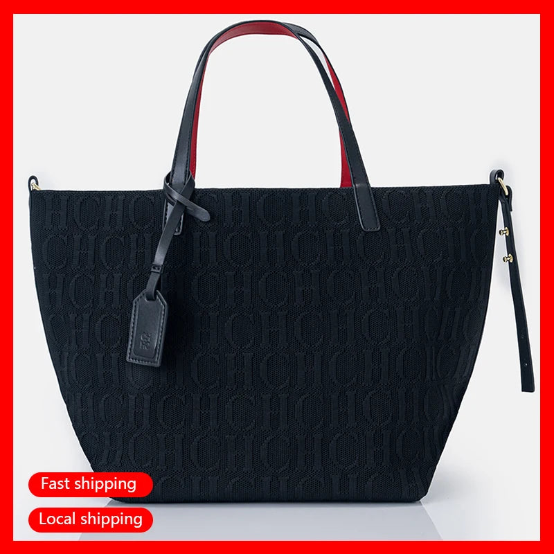 CH Women's Shoulder Bag Large Capacity Daily Commuter Crossbody Pure Colour Versatile Premium Sense Tote Bag Stylish Letter