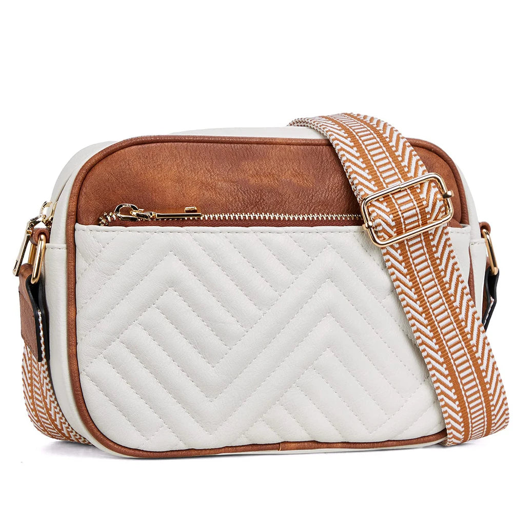 Trendy Quilted Crossbody Bags for Women Luxury Designer Vegan Leather Purses Shoulder Handbags with Wide Strap