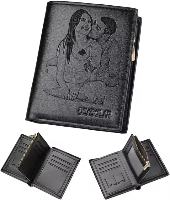 Custom Engraved Wallet,Personalized Photo RFID Wallets for Men,Husband,Dad,Son,Personalized Gifts for Bithday Anniversary Day