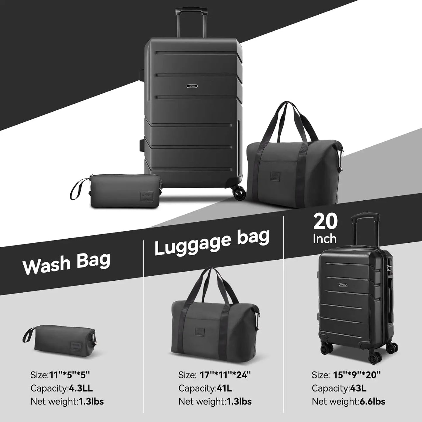 3pcs Luggage Set ABS+PC Hardshell Carry On Suitcase With Spinner Wheel TSA Lock Suit Case For Plane Travel Business Packing Box