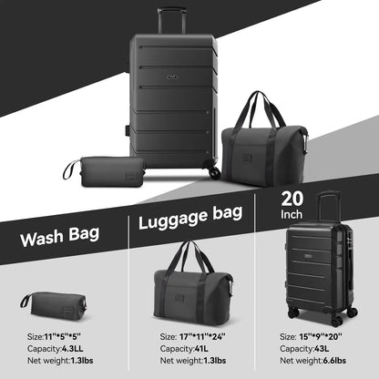 3pcs Luggage Set ABS+PC Hardshell Carry On Suitcase With Spinner Wheel TSA Lock Suit Case For Plane Travel Business Packing Box