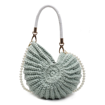 Handwoven Seashell Women Beach Shoulder Bag Solid Color Pearls Chain Crossbody Bag Multifunctional Novelty Small Handbags