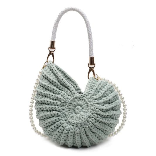 Handwoven Seashell Women Beach Shoulder Bag Solid Color Pearls Chain Crossbody Bag Multifunctional Novelty Small Handbags