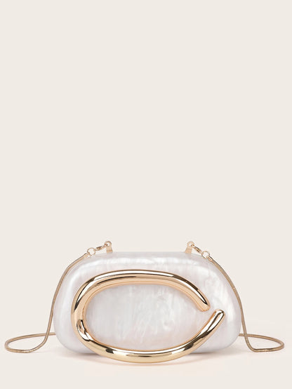 Fashion White Acrylic Clutch Bag Bride Metal Gold Women Luxury Evening Banquet Clutch Bag Shoulder Wedding Party Purse