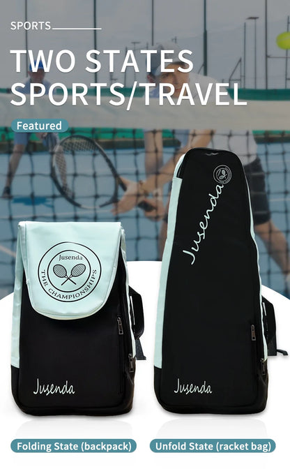 Jusenda Tennis Paddle Backpack Badminton Racket Bag Padel Carrying Handbag Large Capacity Gym Sports Bags Foldable for 2 Rackets
