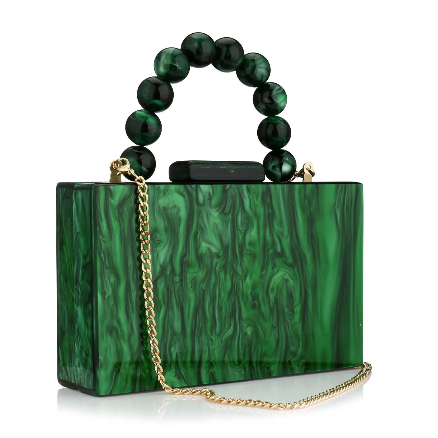 Wedding party crossbody bag, pearl marble, dark green acrylic PVC evening bag, women's wallet and handbag, beach flap