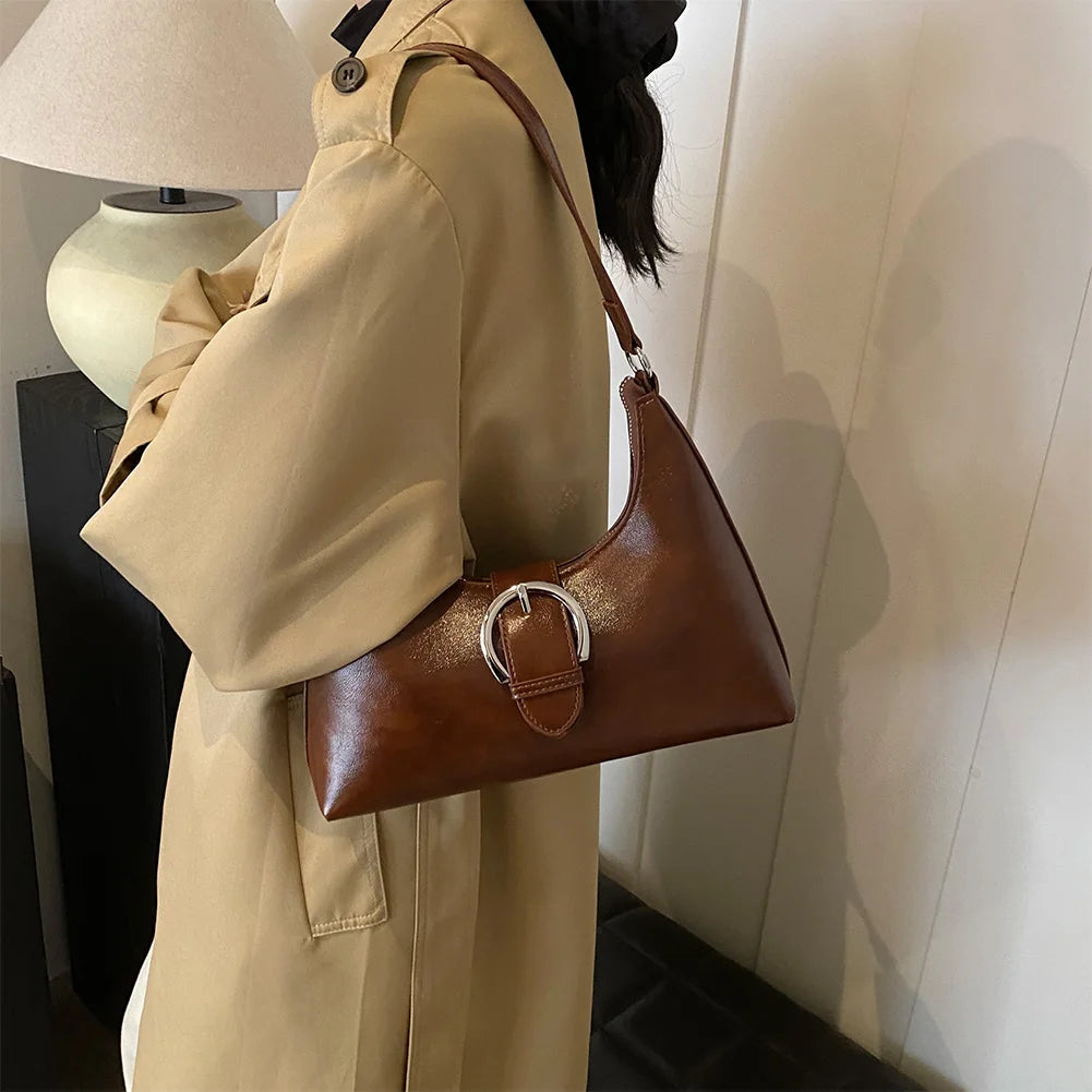 Shoulder Bag for Women with Inner Pocket Underarm Bag PU Leather Buckle Hobo Bag with Zipper Handbag for Work Travel