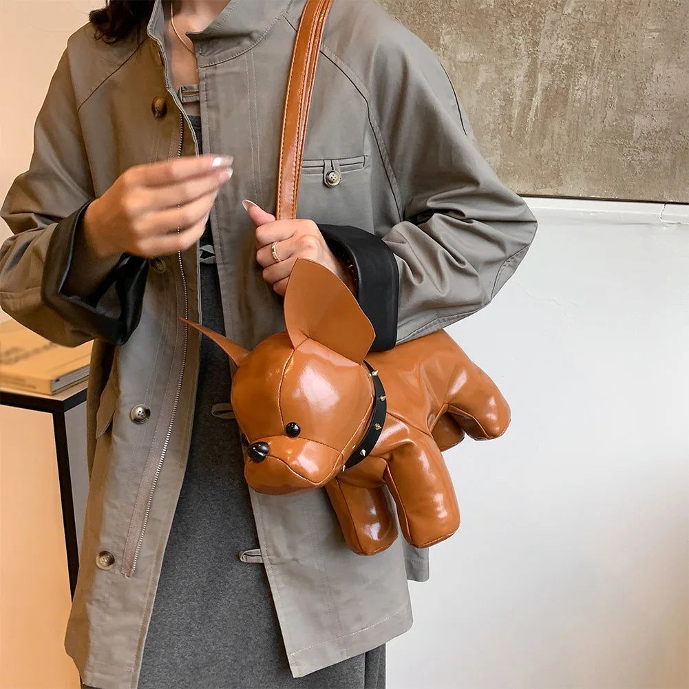 Shoulder Bag for Men Women Bulldog Shaped Crossbody Bag PU Leather Adjustable Strap Handbag with Zipper for Shoping Travel