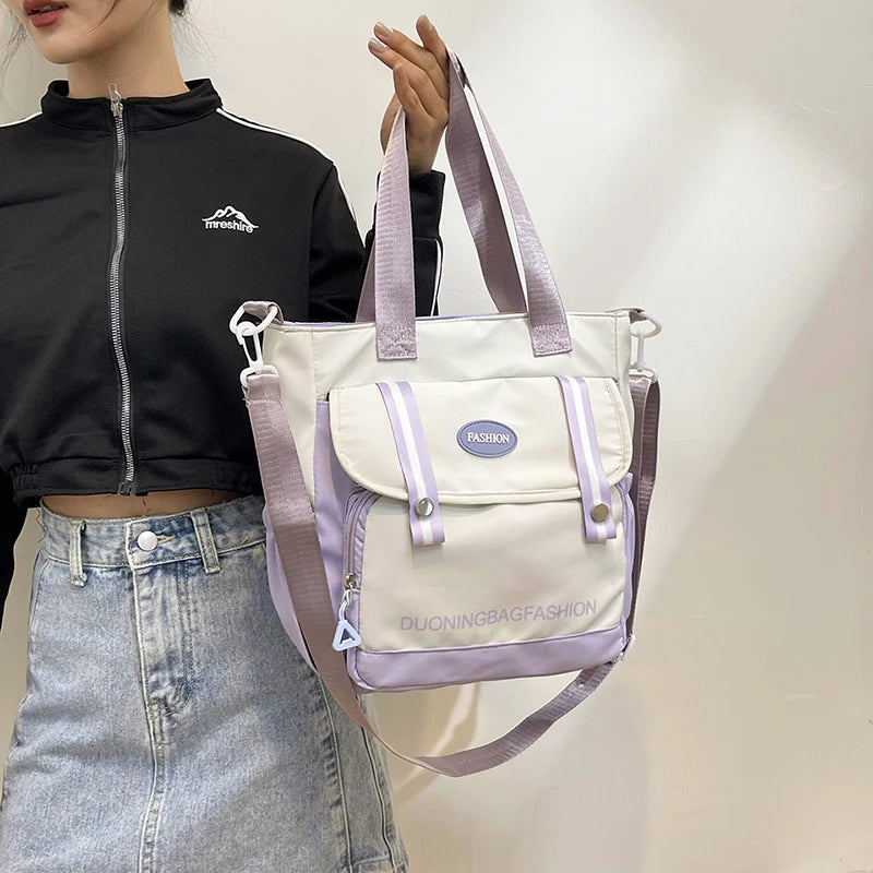 Colorblock Shoulder Bag Large Capacity School Bag Casual Shoulder Purse for Women Teen Girls Students
