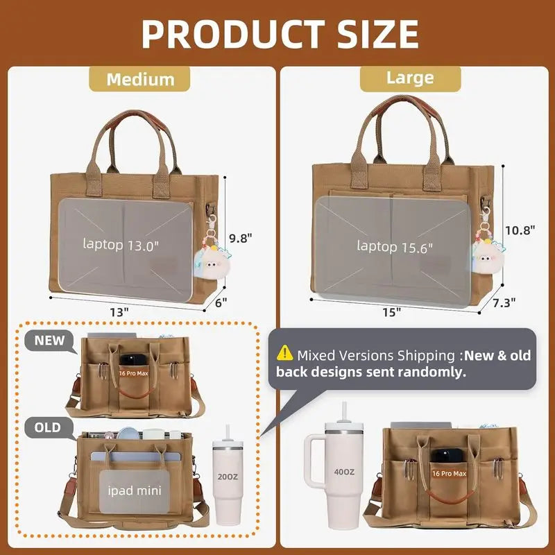 Canvas Tote Bag Purse for Women with Zipper Closure, Individual Compartments & Bottom Support