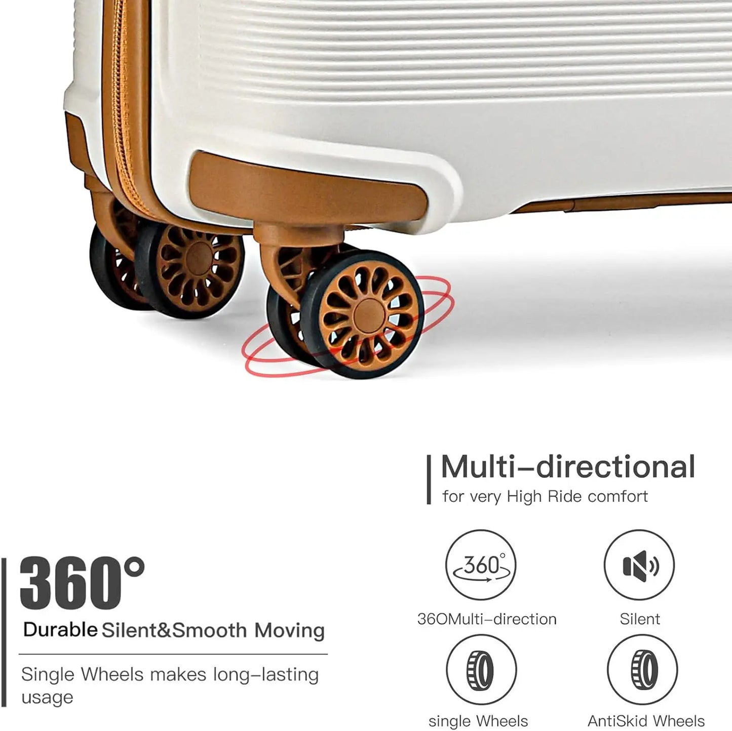 Kono Luggage Sets 3 Piece Hard Shell Travel Trolley 4 Spinner Wheels Lightweight Polypropylene Suitcase with TSA Lock