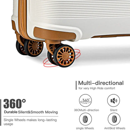 Kono Luggage Sets 3 Piece Hard Shell Travel Trolley 4 Spinner Wheels Lightweight Polypropylene Suitcase with TSA Lock