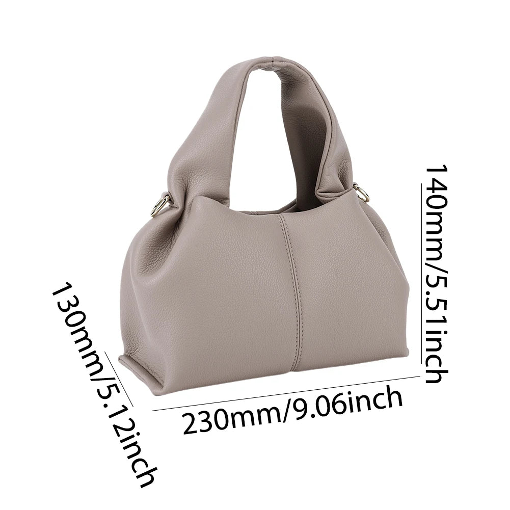 Soft Cloud Bag Solid Color Dumpling Clutch Purse with Removable Strap Retro Crossbody Bag PU Leather Top Handle Bag for Women