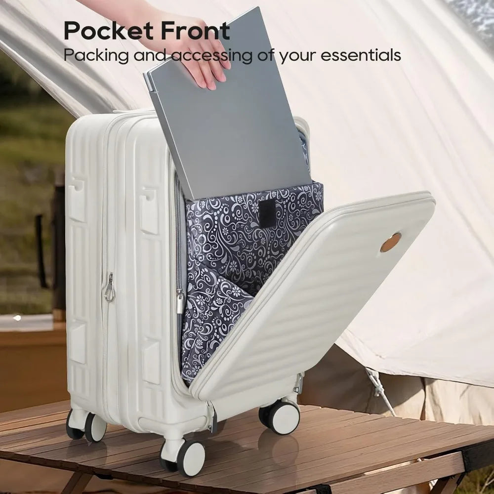 Joyway Luggage Sets 5 Piece with Front Pocket, PC Hardside Expandable Carry on Suitcase with Spinner Wheels and TSA Lock, White