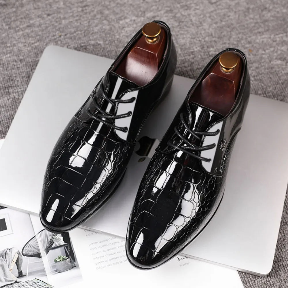 Men's Dress Shoes Cracked Stripe Classic Formal Business Oxford Shoes Casual Lace Up Mens Derbys Shoes