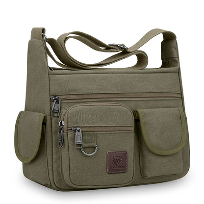 LEBULLBRO Men Retro Canvas Messenger Bags Book Bags School 13inch Shoulder Bag