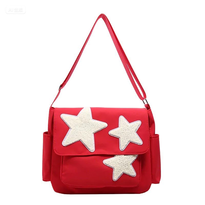 Women Star Pattern Y2k Messenger Bag Casual Tote Lady Simple Large Capacity Shoulder Bag Girl Travel School Bookbag Handbag