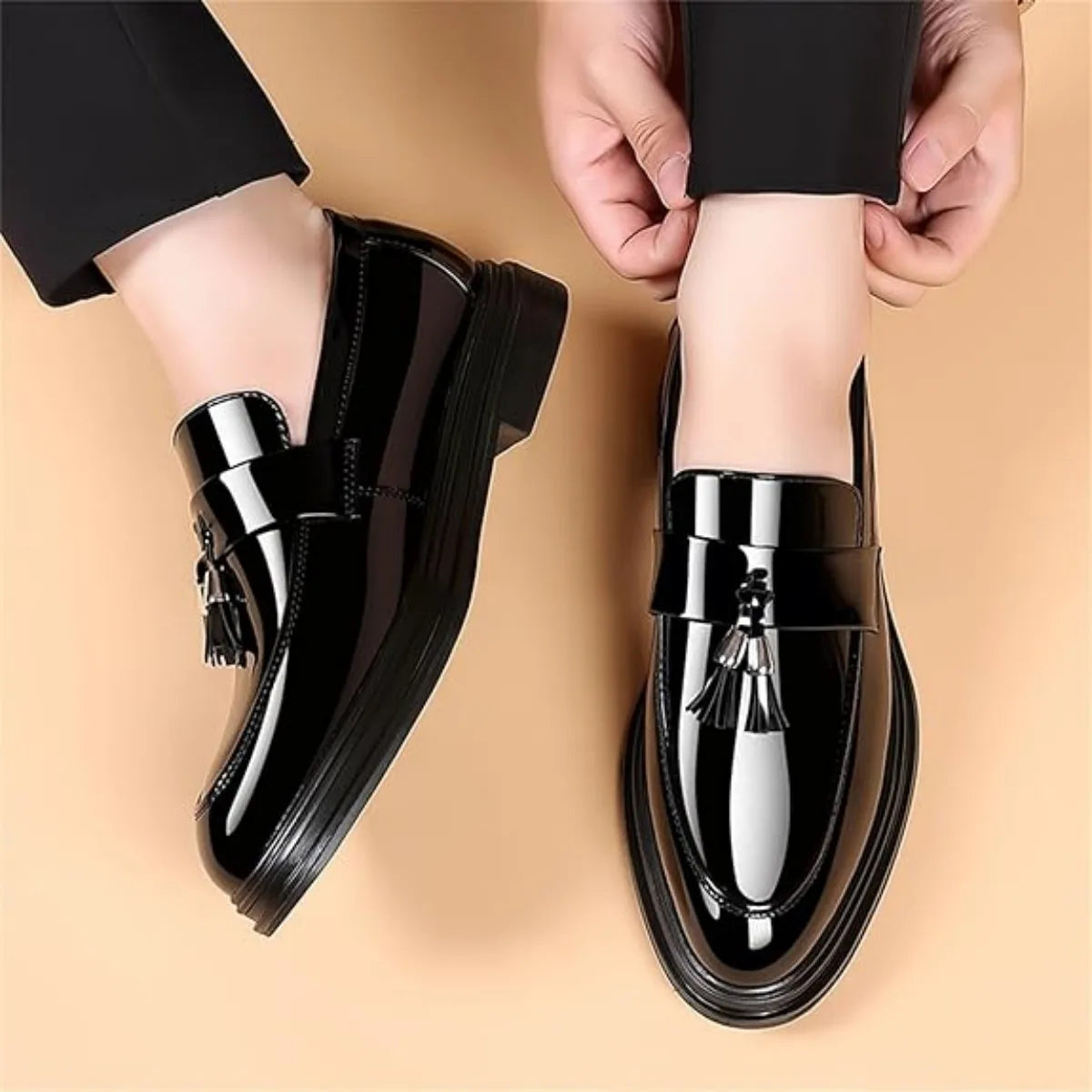 Men's Tassels High Gloss Patent Penny Loafers Fashion Formal Business Casual Oxford Slip On Dress Shoes Shoe for Men