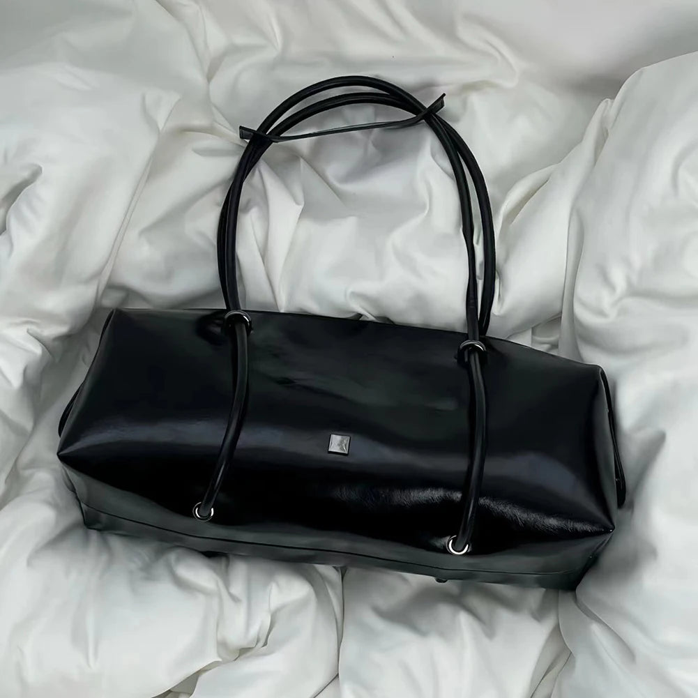 Women Casual Clutch Handbag Large Capacity PU Boston Pillow Bag Mini Clutch Purse Solid Color Zipper Closure for Outdoor Travel