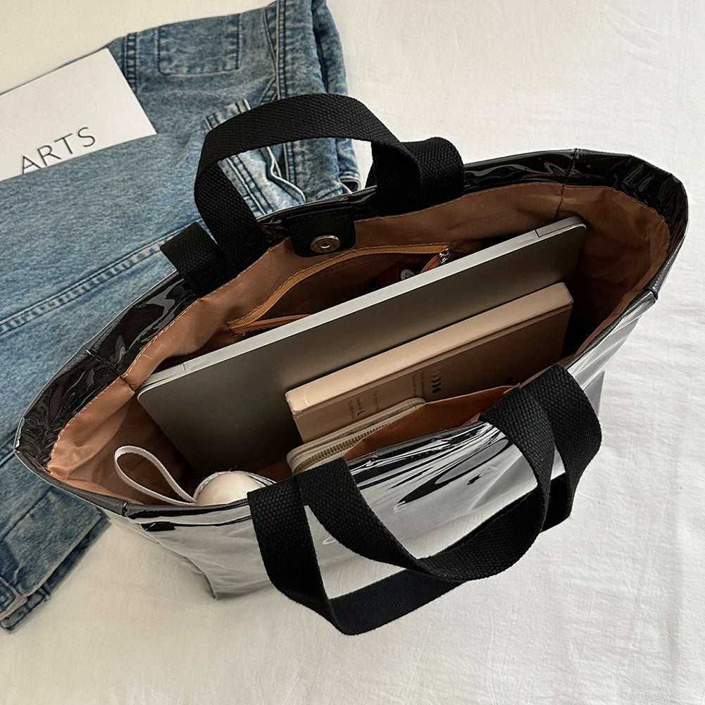 Tote Bag for Women Men Adjustable Strap Shoulder Bag with Inner Pocket Handbag Solid Satchel Bag for Work School Office