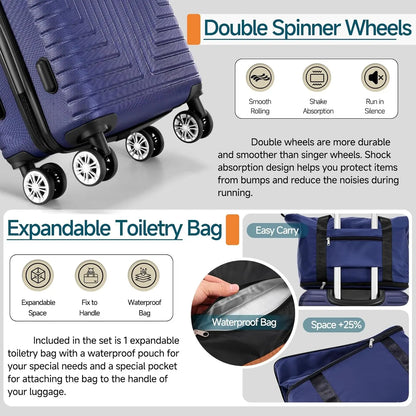 HOTEEL Premium 5-Piece Travel Set, Expandable Hardshell Luggage with Spinner Wheels, Complete Family Suitcase Collection