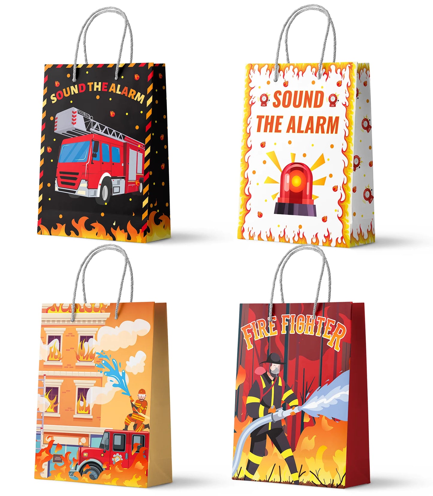 Firetruck Gift Bags,Fire Truck Party Favor Bags Set-Firetruck Birthday Gift Bags,Firefighter Party Bags&Fire Truck Goodie Bags