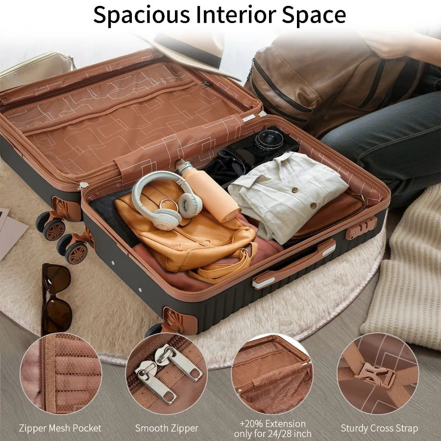4 Piece Luggage Set Suitcase Set ABS Hard Shell Lightweight Expandable Travel Luggage with 4 Packing Cubes TSA Lock Spinner Whe
