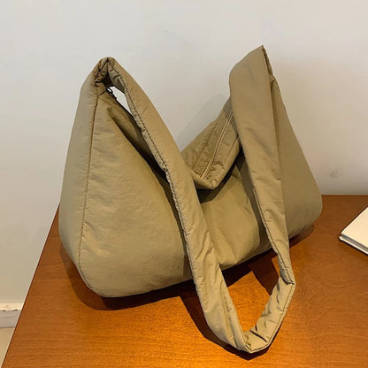 Women Nylon Puffer Tote Bag with Inner Pocket Shoulder Bag Solid Color Large Puffy Purse Hobo Bag for Work Travel