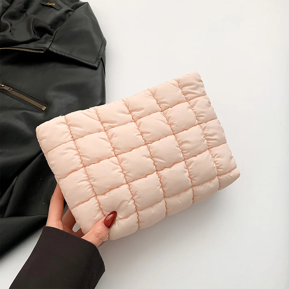 Quilted Travel Makeup Pouch Puffy Toiletry Bag with Zipper Makeup Organizer Storage Bag Solid Color for Women and Girls