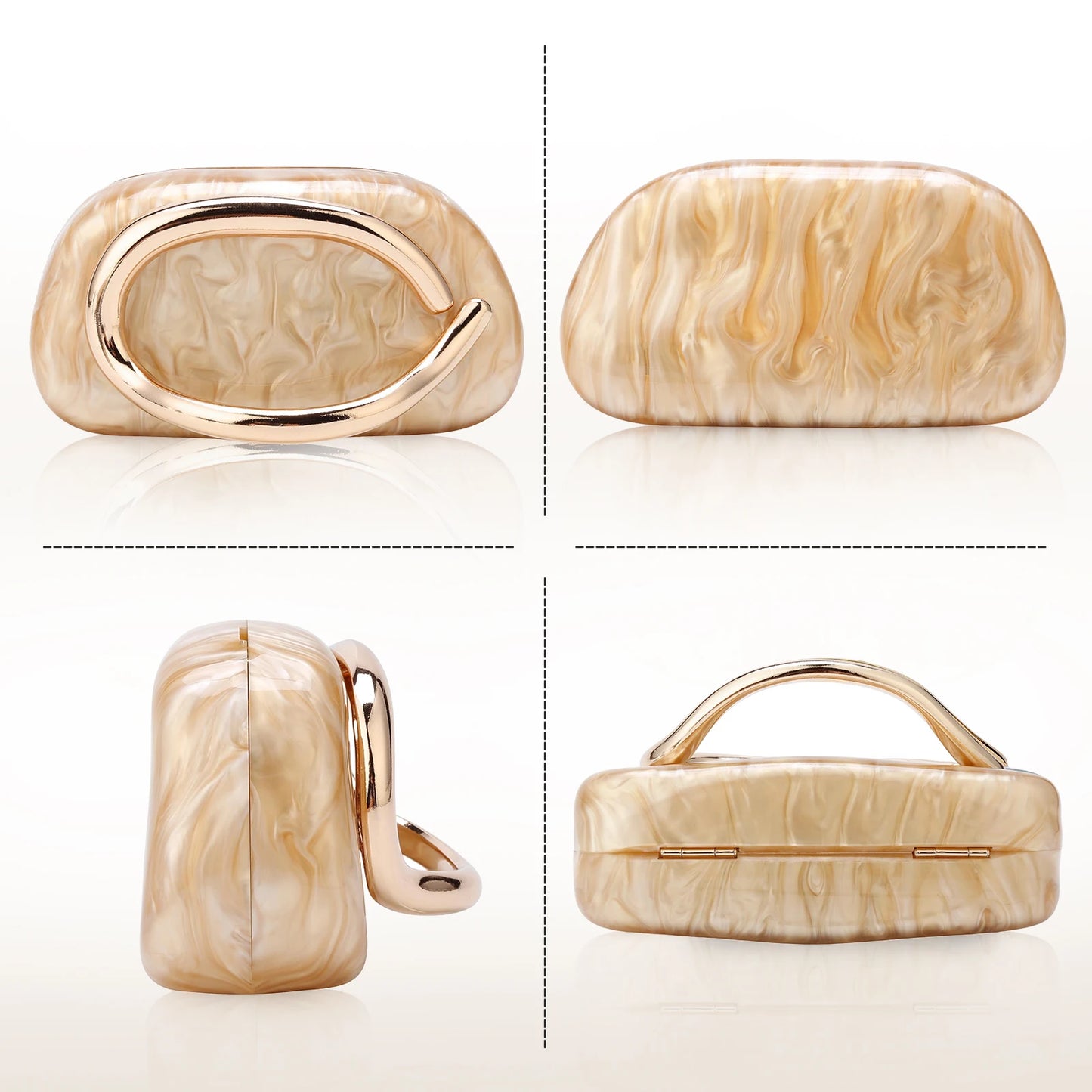 Fashion White Acrylic Clutch Bag Bride Metal Gold Women Luxury Evening Banquet Clutch Bag Shoulder Wedding Party Purse