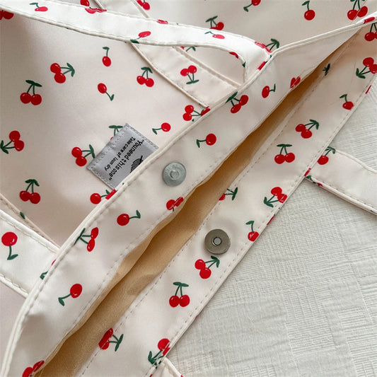 Cute Cherry Strawberry Print Casual Tote Bag Large Capacity Shoulder Purse Nylon Top Handle Bag Grocery Bag for Women
