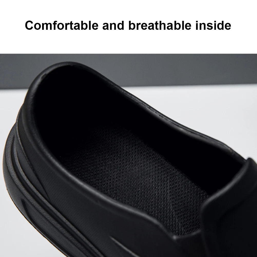 Men EVA Chef Shoes Lightweight Work Shoes Oil-proof Outdoor Safety Shoes Wide Toe Comfortable Walking Shoes for Hotel Restaurant