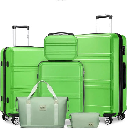 Kono 6-Pc Luggage Set - Lightweight ABS Hardshell with TSA Lock, 20/24/28" Suitcases + Beauty Case & Duffel