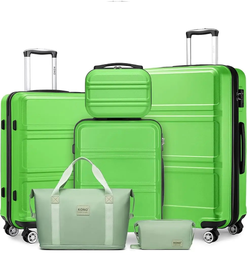 Kono 6-Piece Luggage Set, Lightweight ABS Hard Shell with TSA Lock, 20" 24" 28" Suitcases, Beauty Case, Duffel & Toiletry