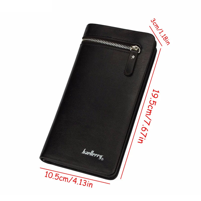 Men's Long Wallet Zipper Around Bifold Purse Simple Business Travel Large Capacity Card Holder Handbag