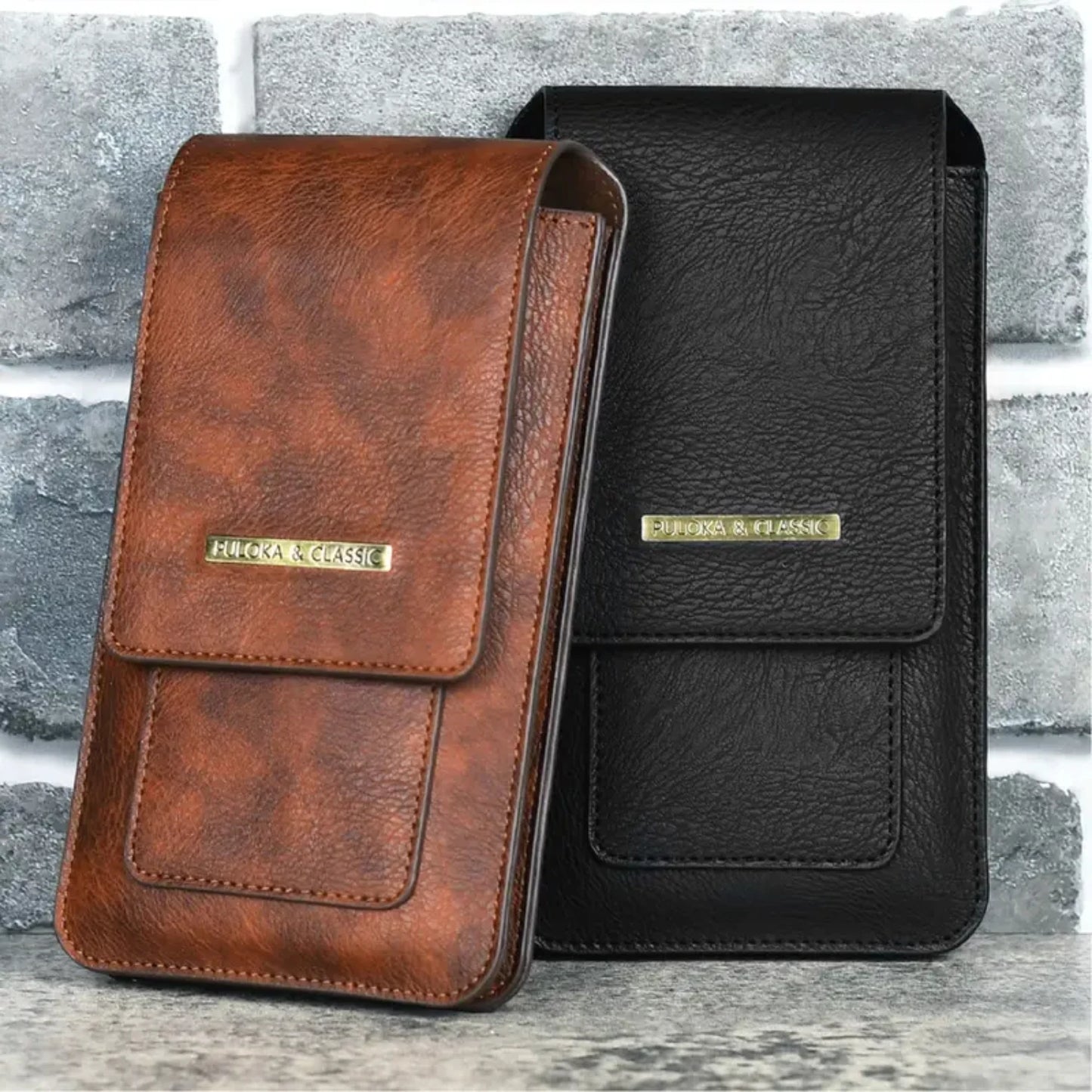 7.2 Inch General Leather Double Layer Phone Waist Baguette Bag With Hiking Buckle